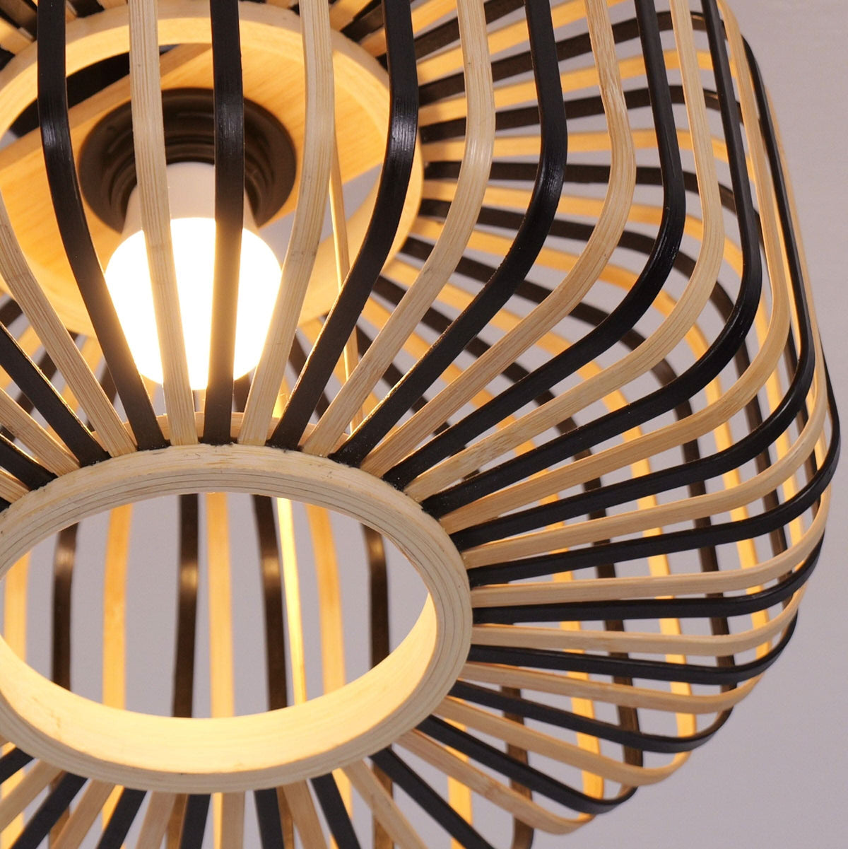 Lightsin Black Modern Ceiling Light – Handwoven Bamboo Pendant Light for Living Room, Bedroom & Kitchen