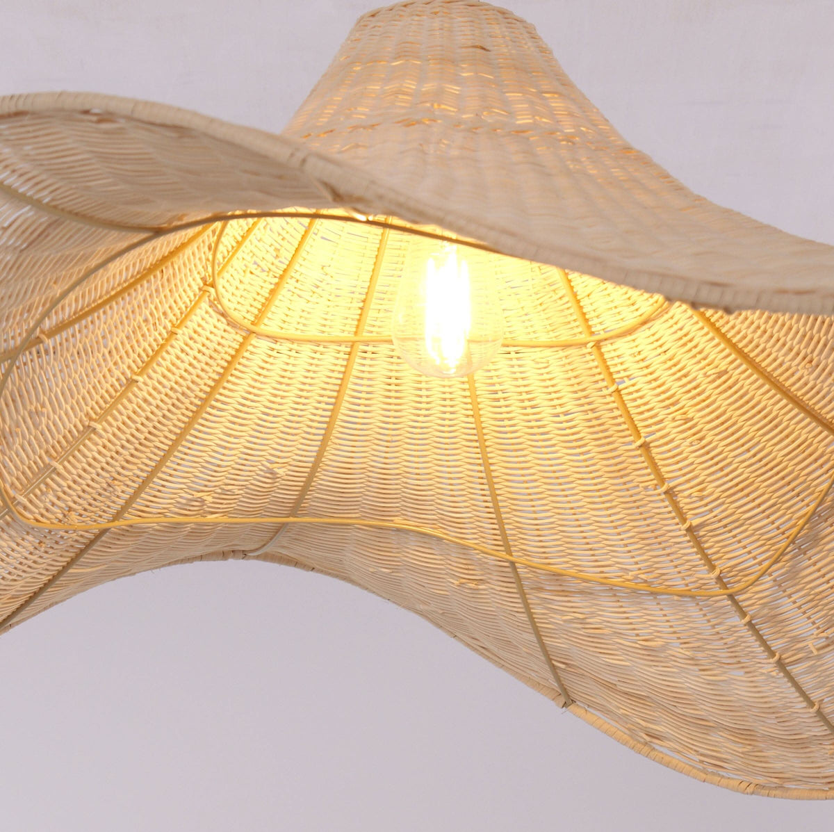 Lightsin Handwoven Rattan Pendant Light Natural & White Hat-Shaped Ceiling Light