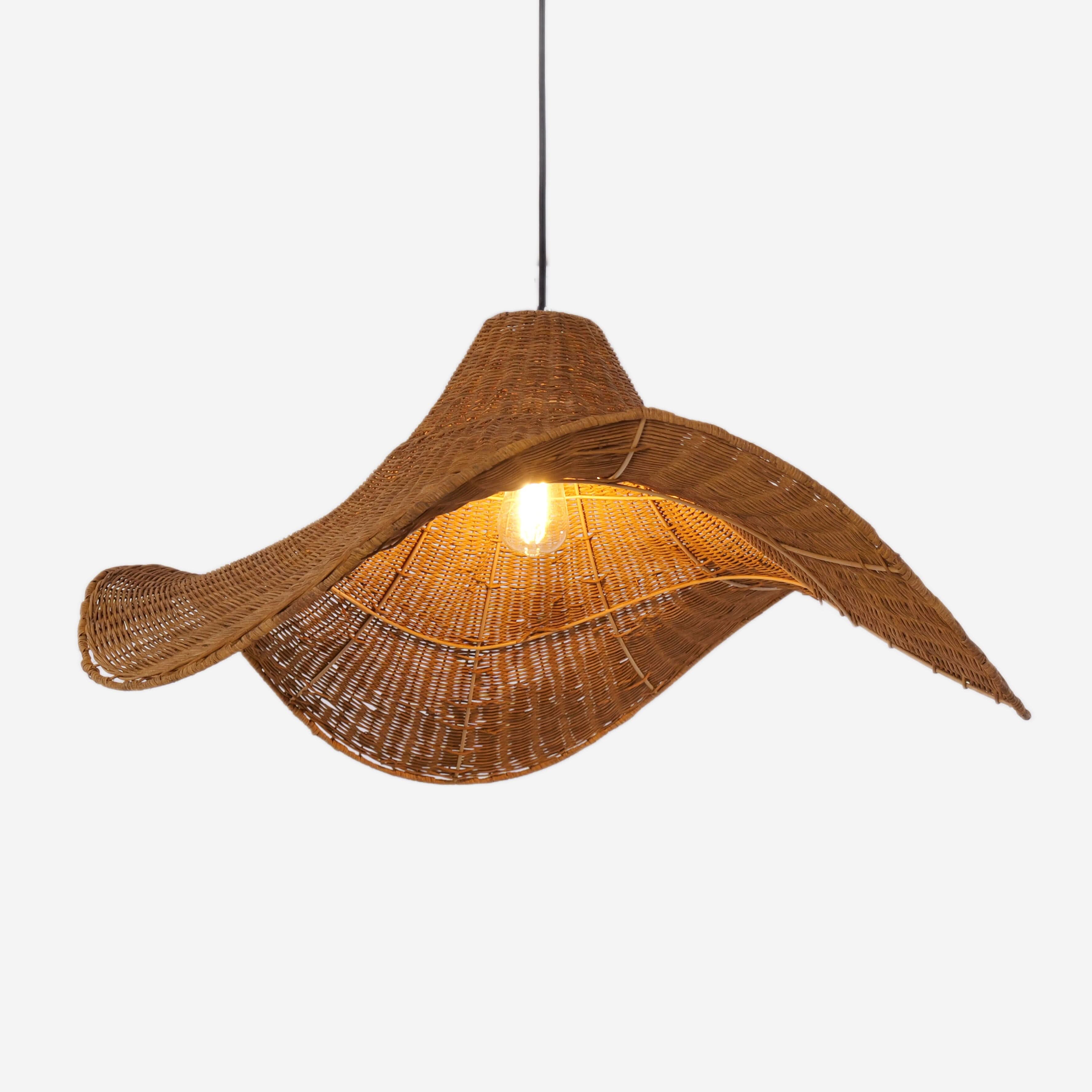 Lightsin Handwoven Rattan Pendant Light Natural & White Hat-Shaped Ceiling Light