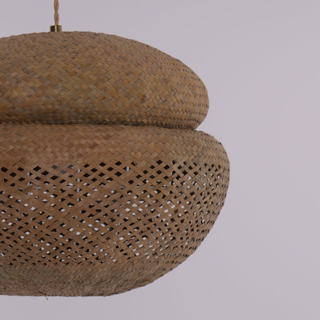 Lightsin Handwoven Natural Bulrush Pendant Ceiling Light with Pot Lid-Inspired Design