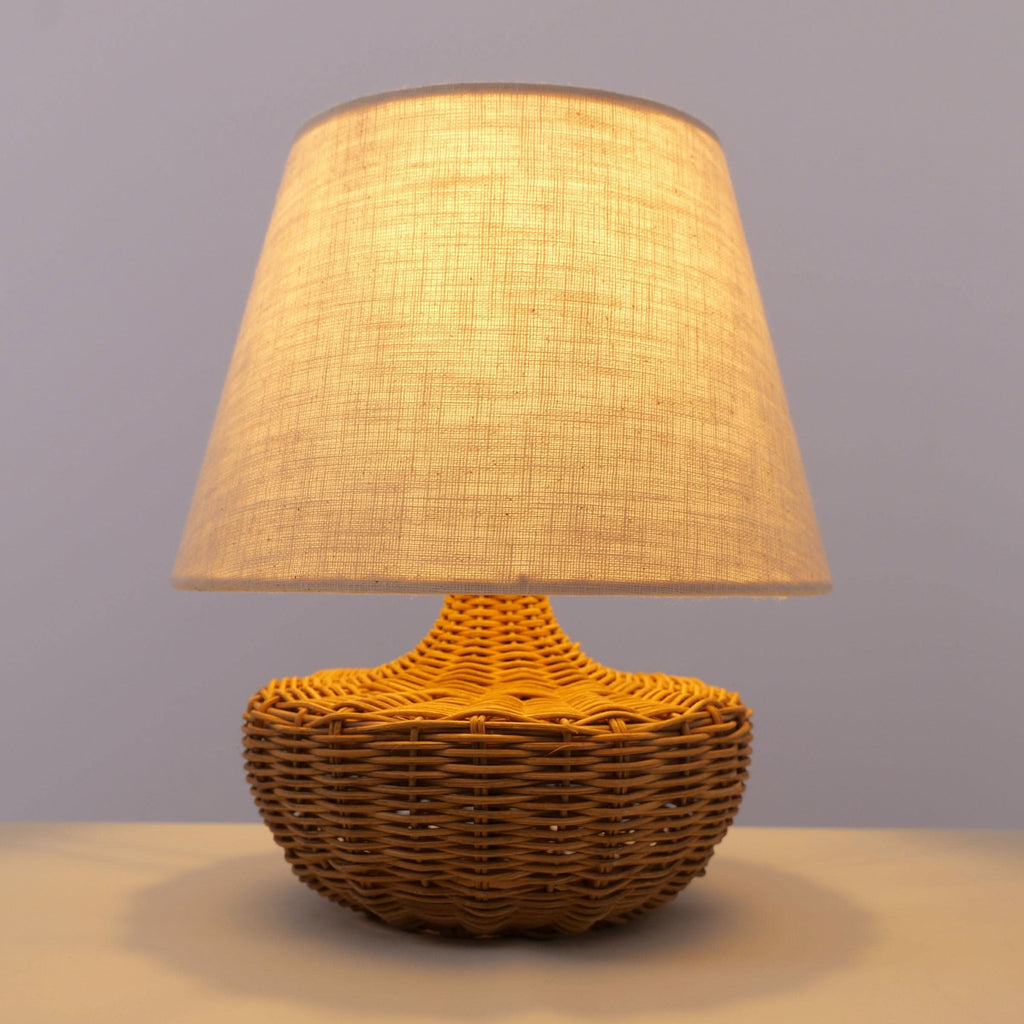 Lightsin Handwoven Rattan Table Lamp with Linen Shaded
