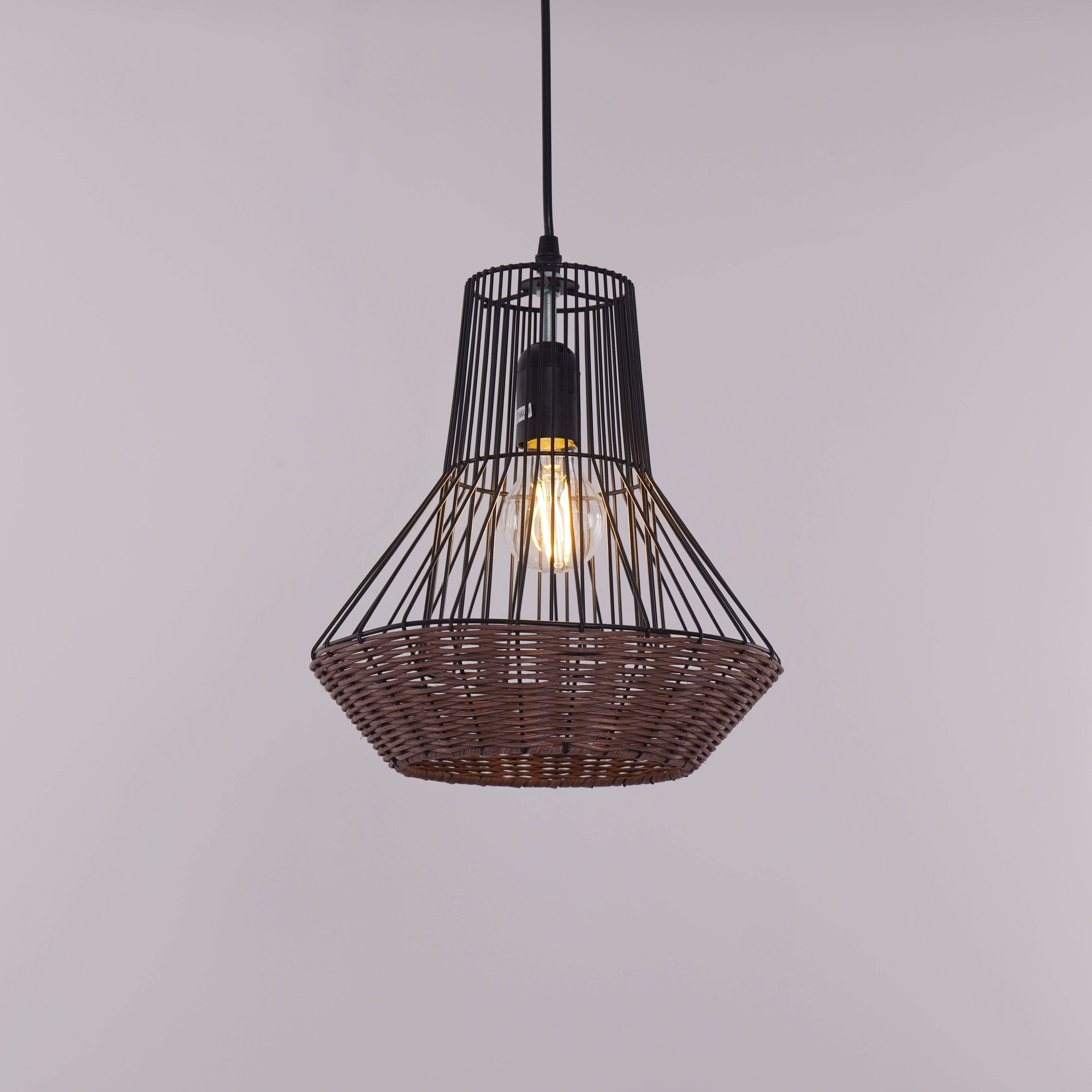 Glyph-Lightsin Geometric Rattan and Iron Pendant Light for Dining, Kitchen, and Living Rooms