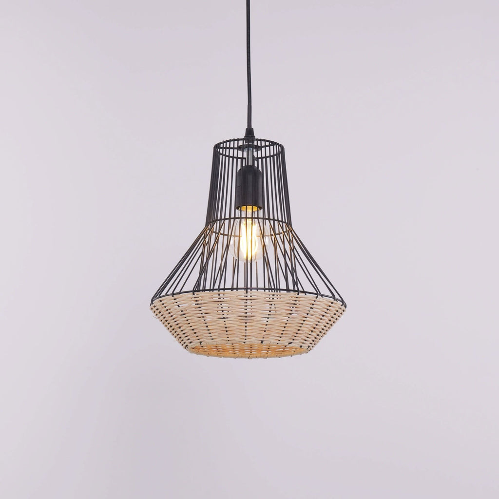 Glyph-Lightsin Geometric Rattan and Iron Pendant Light for Dining, Kitchen, and Living Rooms
