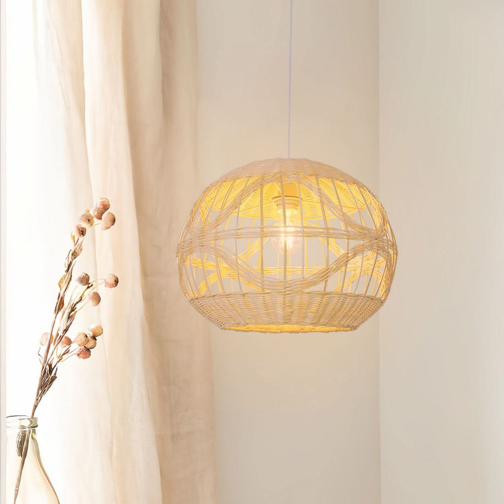 Lightsin Cella-Sustainable Handwoven Spherical Rattan Pendant Light with Wave Details