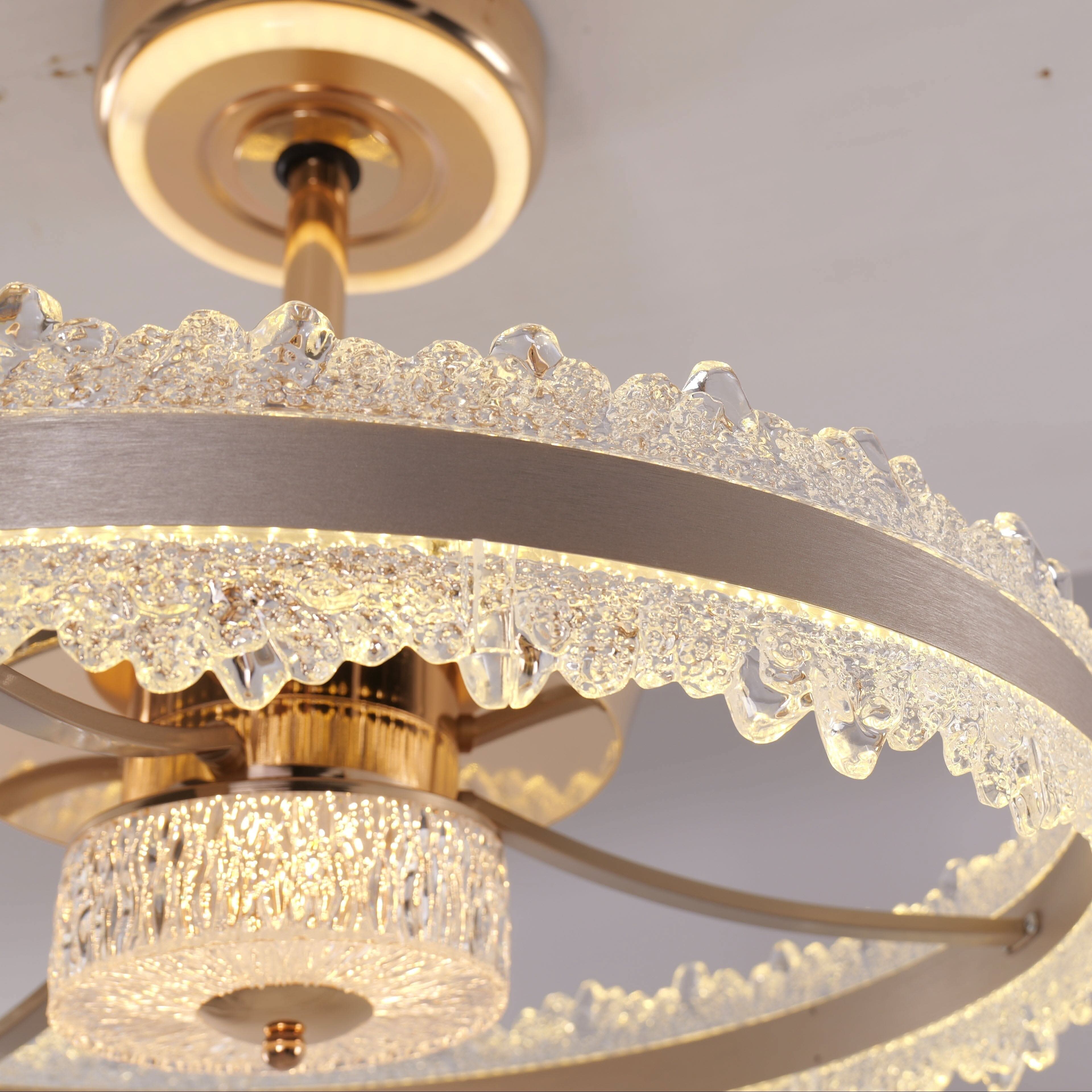 Lightsin Luxury Gold Frame LED Ceiling Fan Light with Retractable Blades