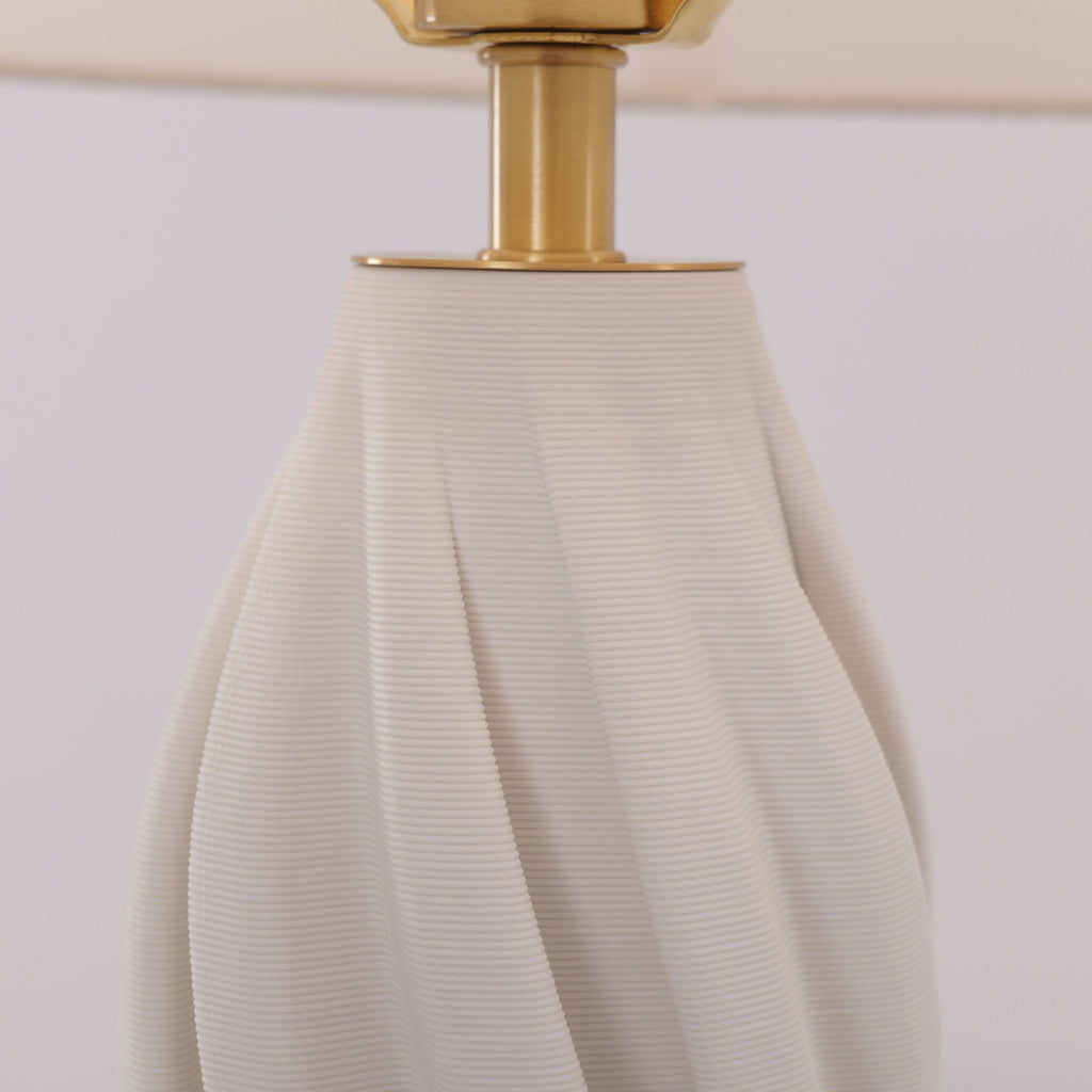 Lightsin 3D Pure White Ceramic Spiral Vase Table Lamp with Fabric Shade