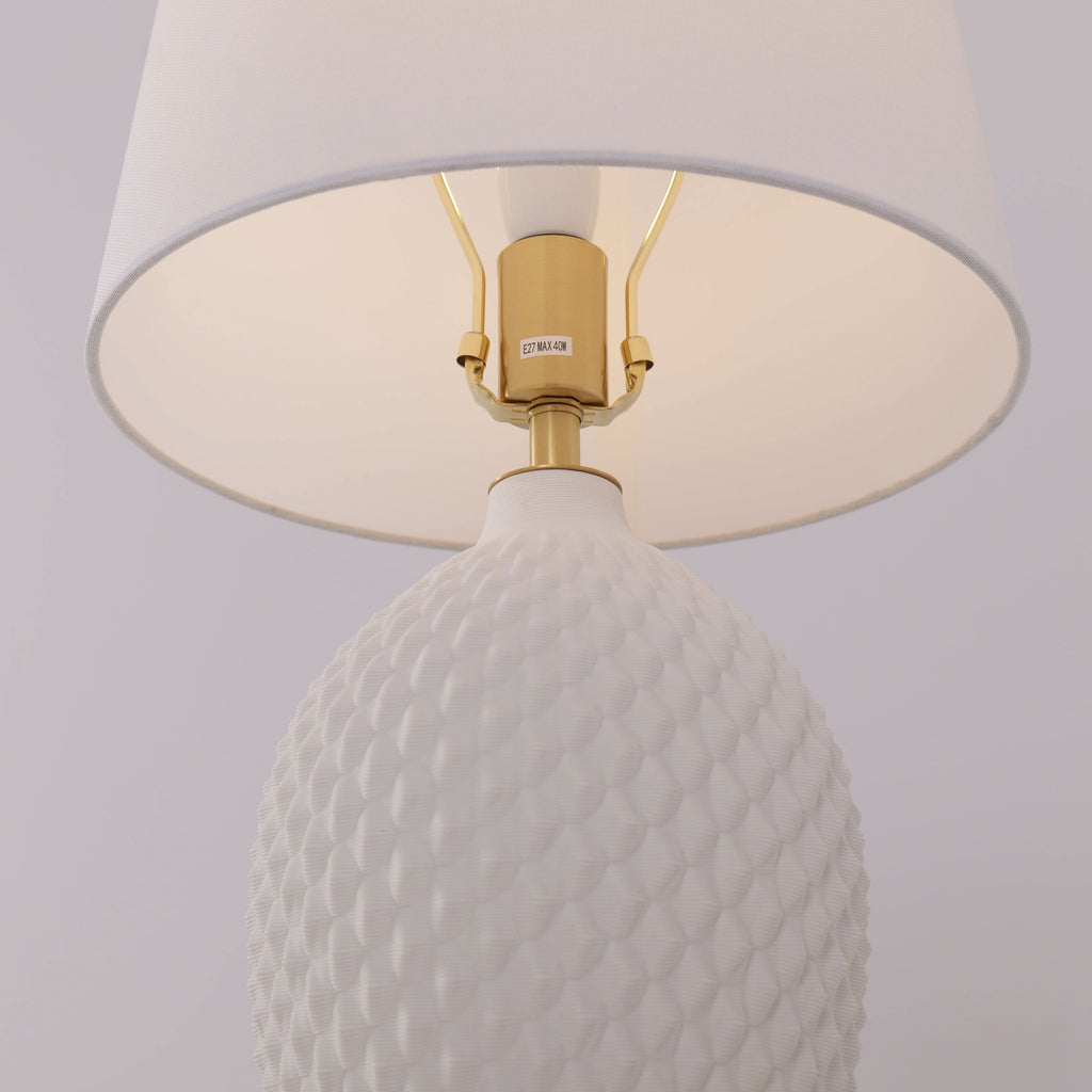 Lightsin 3D Pure White Diamond Embossed Relief Pattern Ceramic Table Lamp