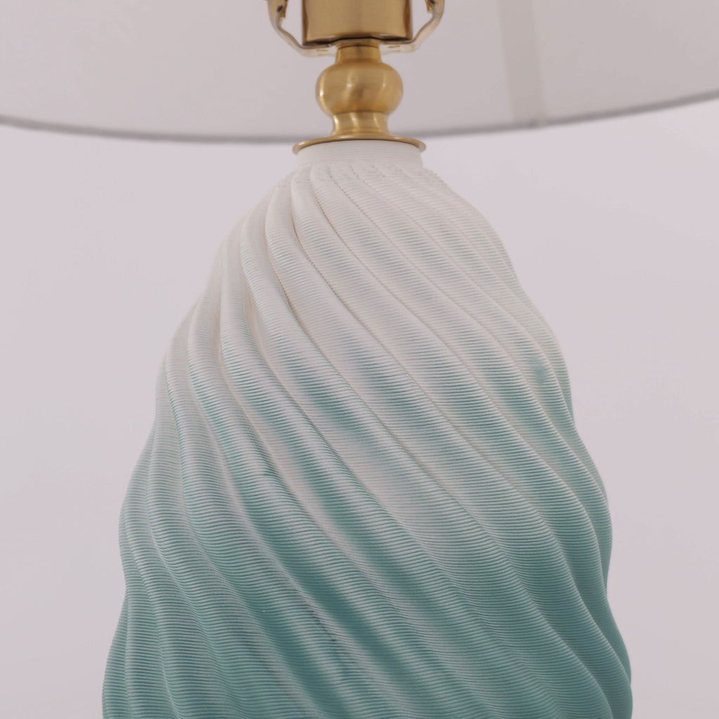 Lightsin 3D Green White Gradient Threaded Ceramic Table Lamp with Fabric Shade