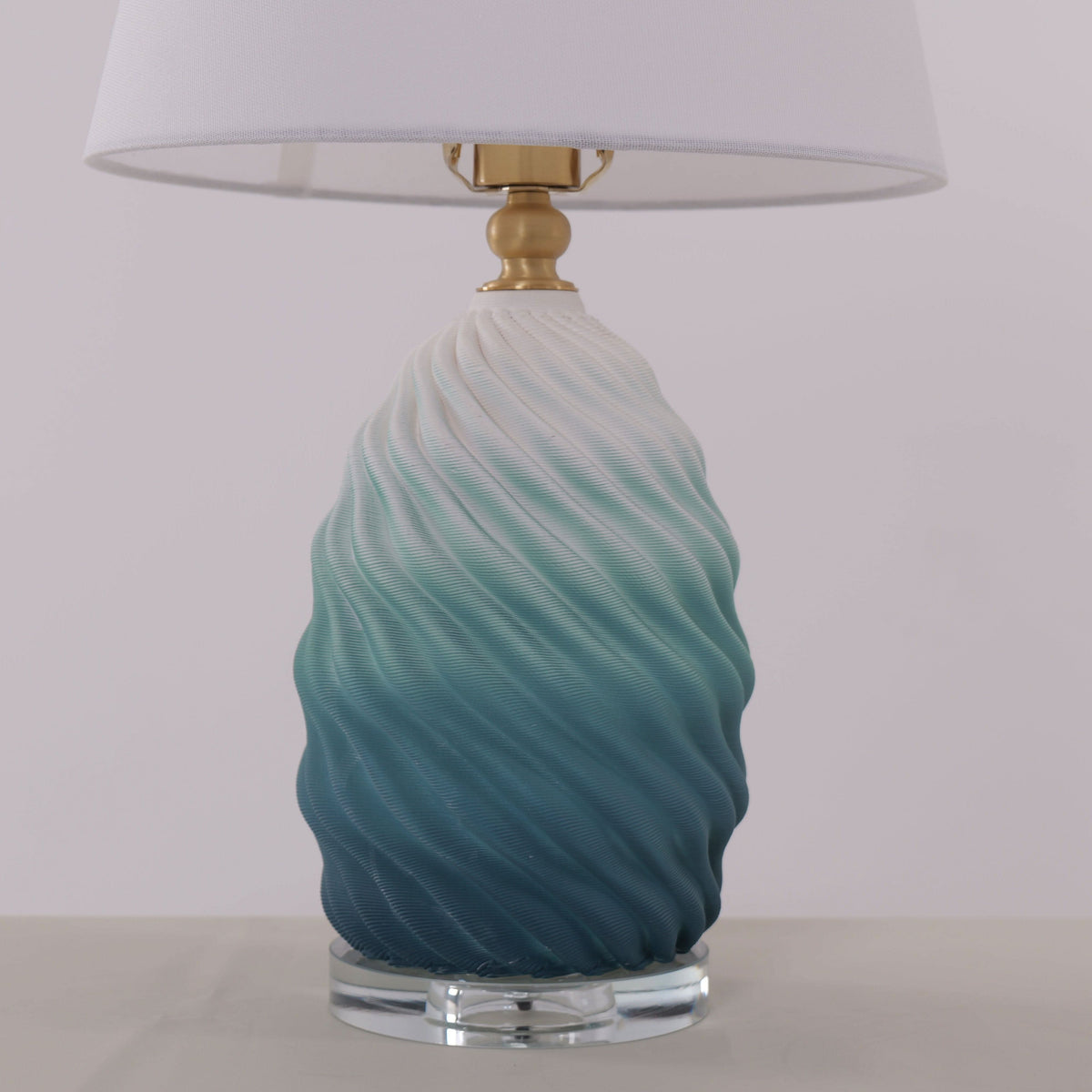 Lightsin 3D Green White Gradient Threaded Ceramic Table Lamp with Fabric Shade