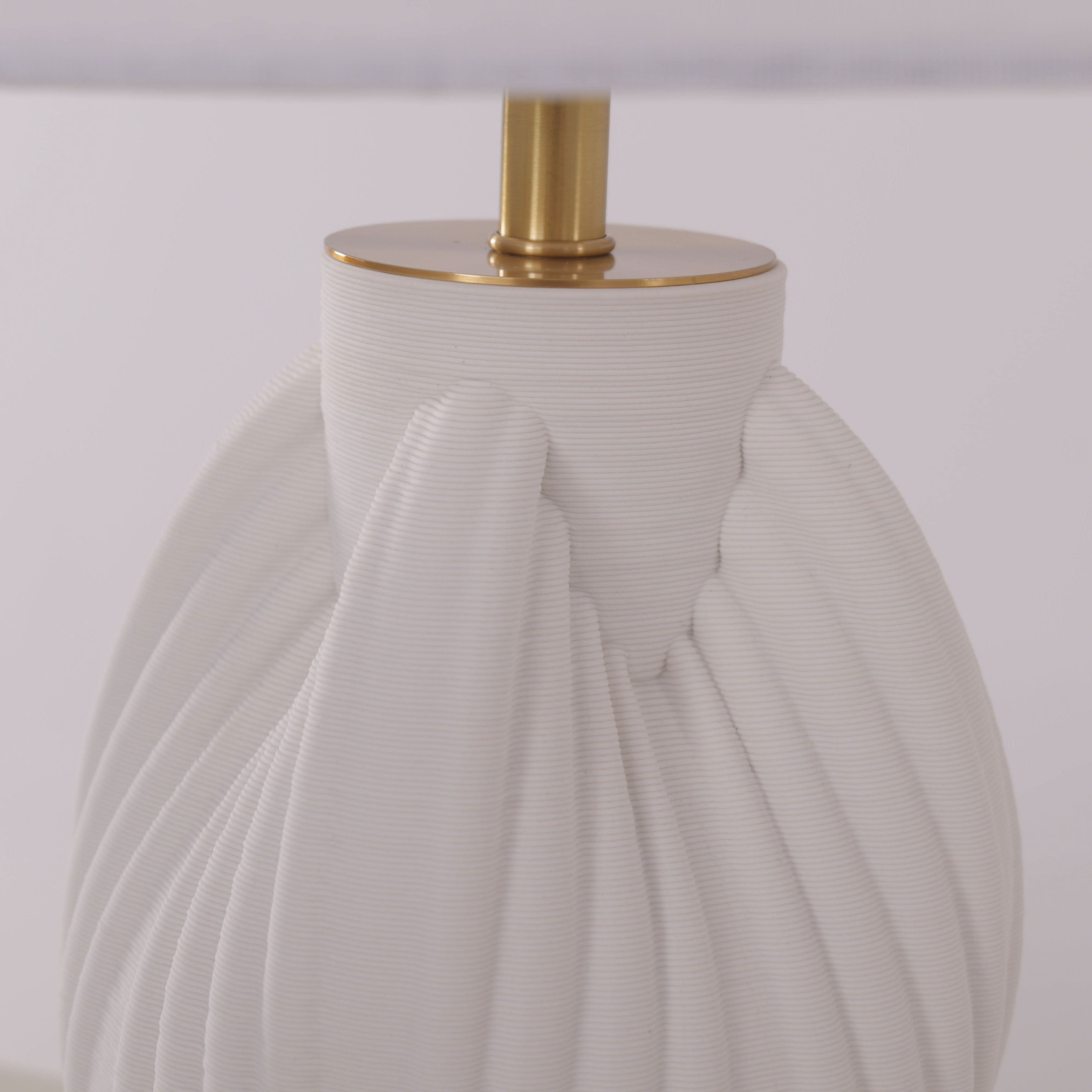 Lightsin 3D Pure White Pod Threaded Ceramic Table Lamp with Fabric Shade
