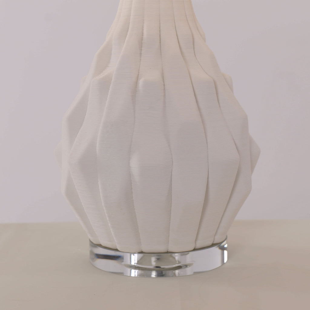 Lightsin 3D Pure White Polygonal Textured Ceramic Table Lamp with Fabric Shade