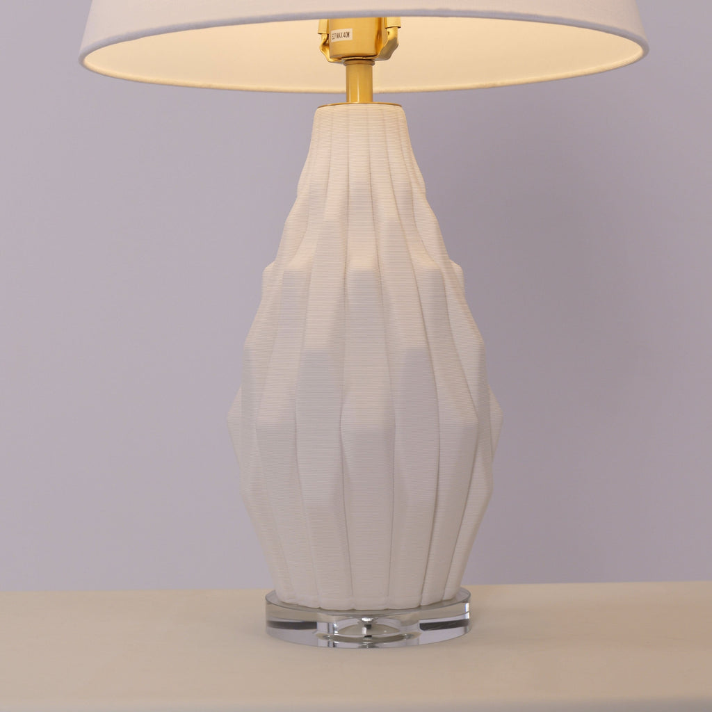 Lightsin 3D Pure White Polygonal Textured Ceramic Table Lamp with Fabric Shade