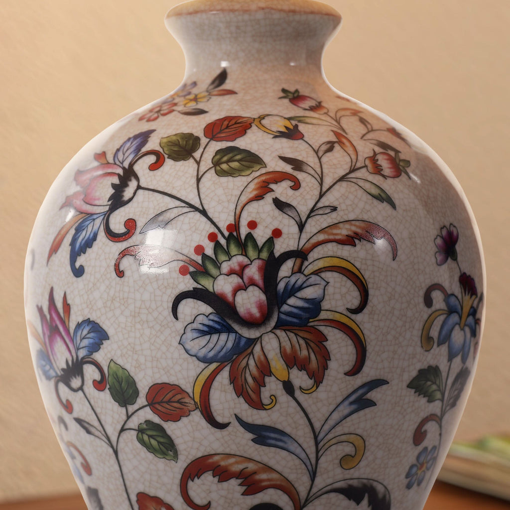 Lightsin Chinoiserie Hand-Painted Porcelain Table Lamp with Pleated Linen Shade