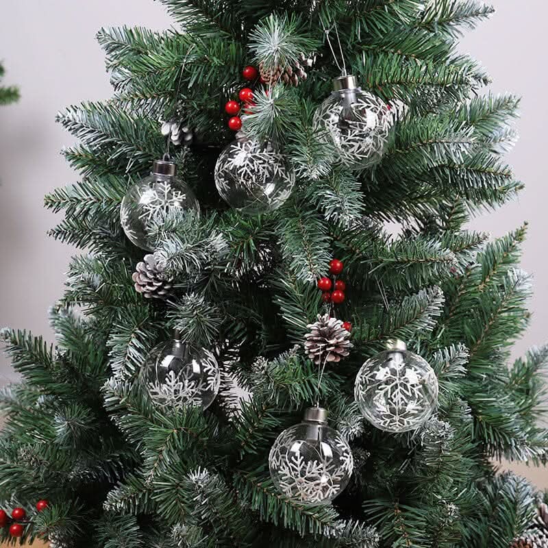 Set of 6 Clear Snowflakes Ball Christmas Glass LED Light Hanging Ornaments