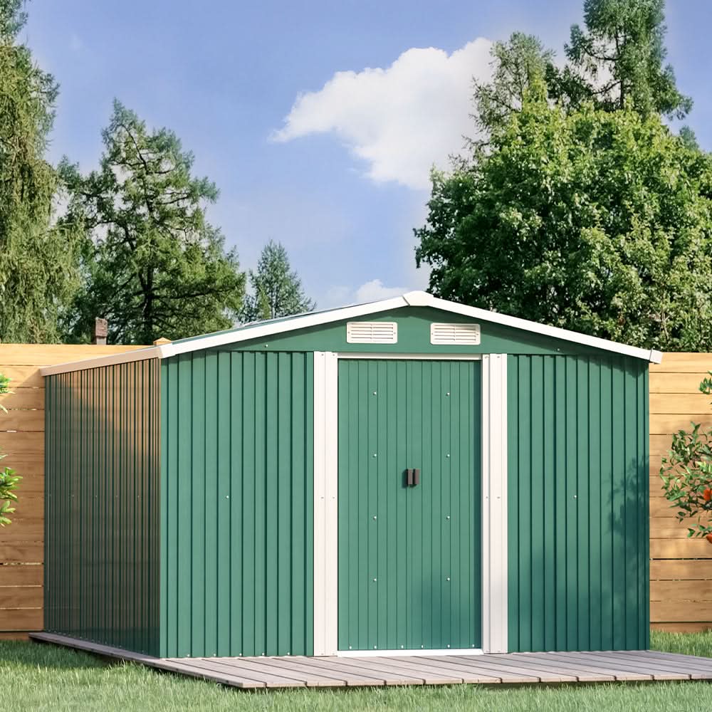 Waterproof 6x8/8x8/10x8/12x10ft Metal Shed with Gable Roof Charcoal Black/Green