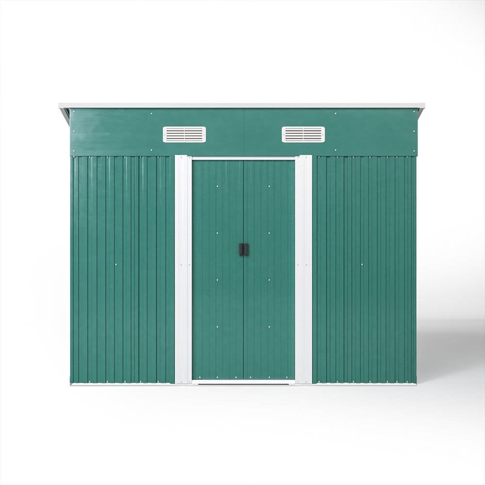 4 x 6 ft / 4 x 8 ft Steel Garden Shed with Skillion Roof Top Steel Black/Green