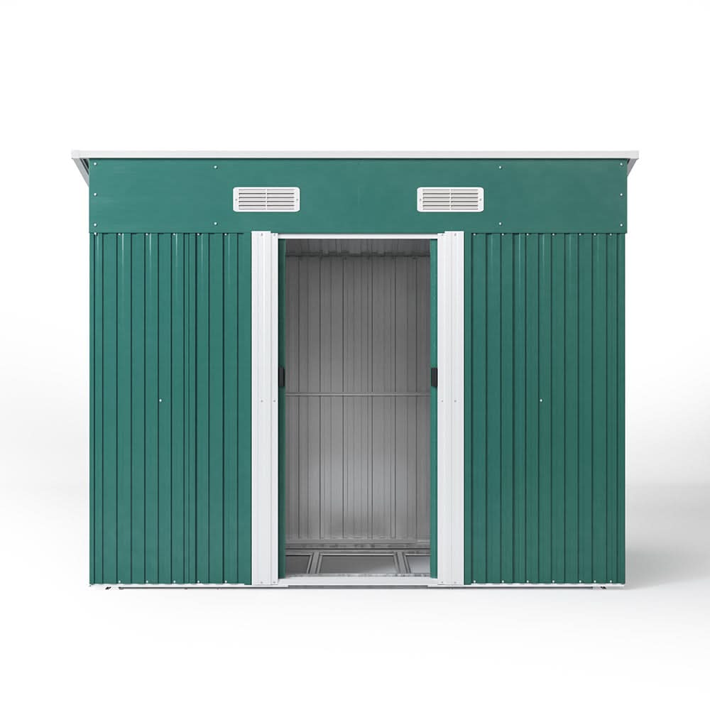 4 x 6 ft / 4 x 8 ft Steel Garden Shed with Skillion Roof Top Steel Black/Green
