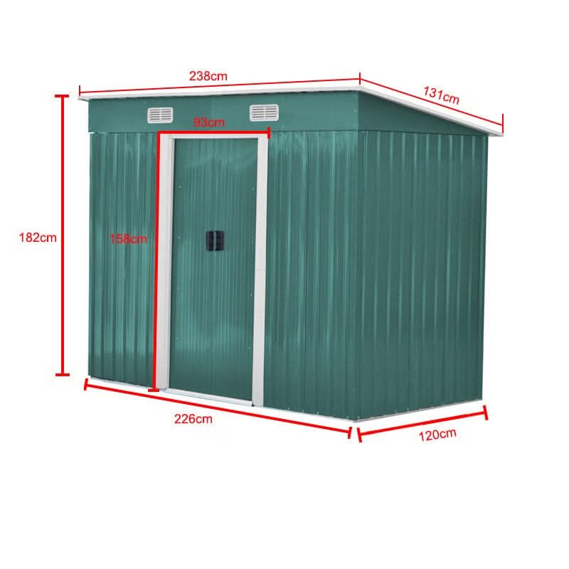 4 x 6 ft / 4 x 8 ft Steel Garden Shed with Skillion Roof Top Steel Black/Green
