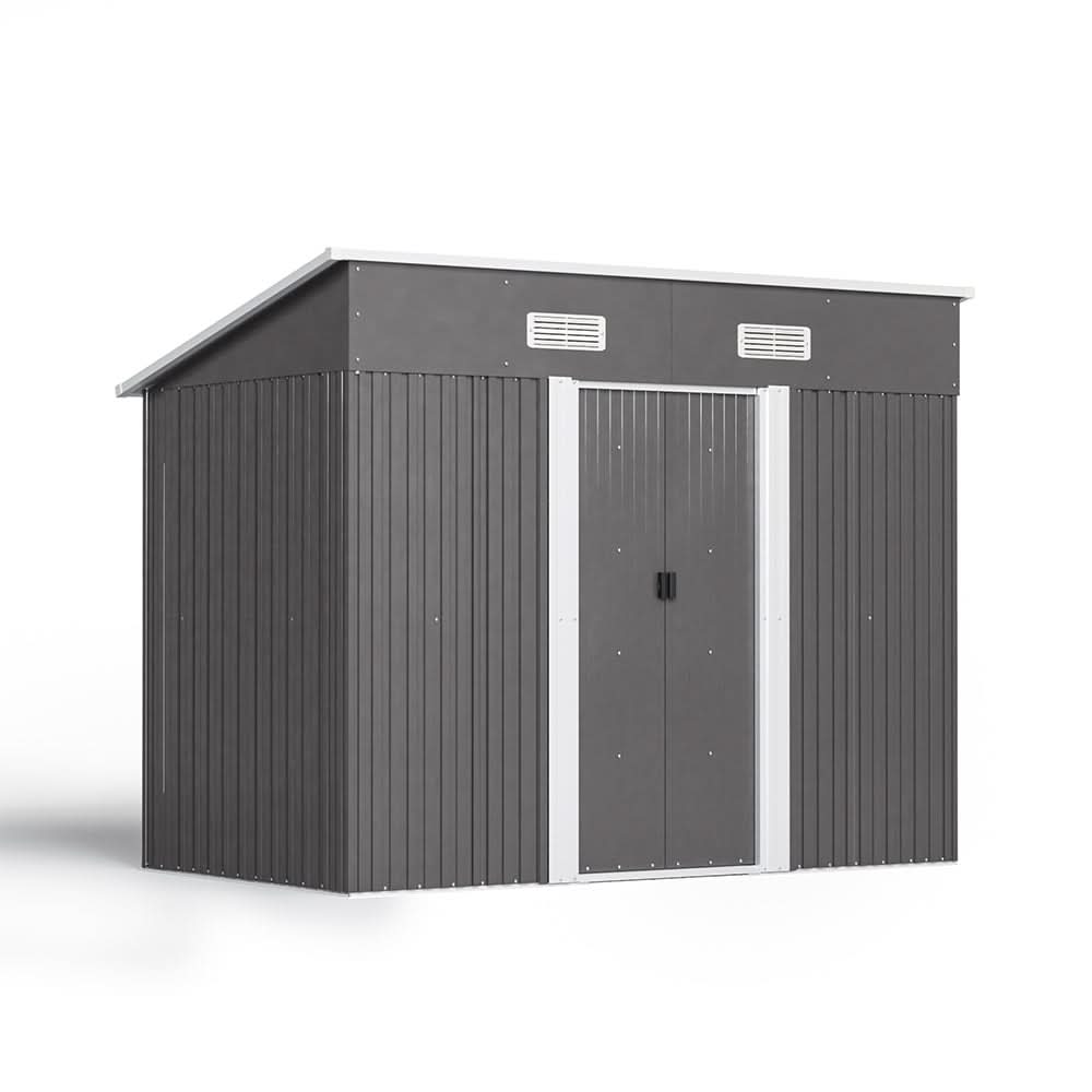 4 x 6 ft / 4 x 8 ft Steel Garden Shed with Skillion Roof Top Steel Black/Green