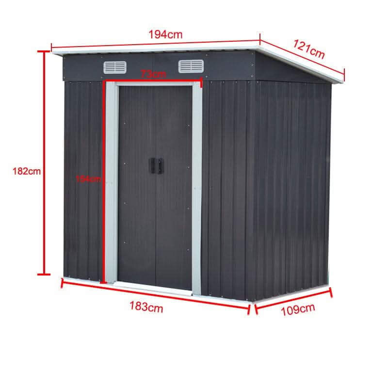 4 x 6 ft / 4 x 8 ft Steel Garden Shed with Skillion Roof Top Steel Black/Green
