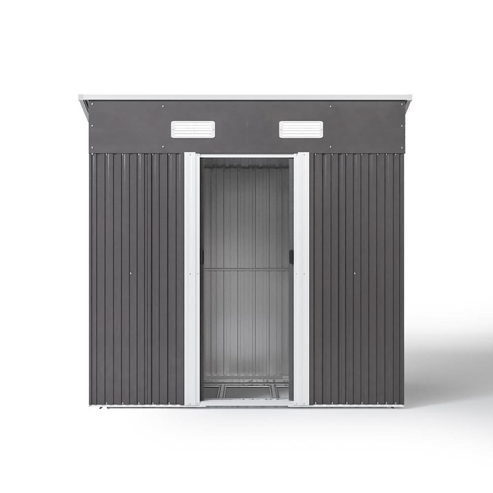 4 x 6 ft / 4 x 8 ft Steel Garden Shed with Skillion Roof Top Steel Black/Green