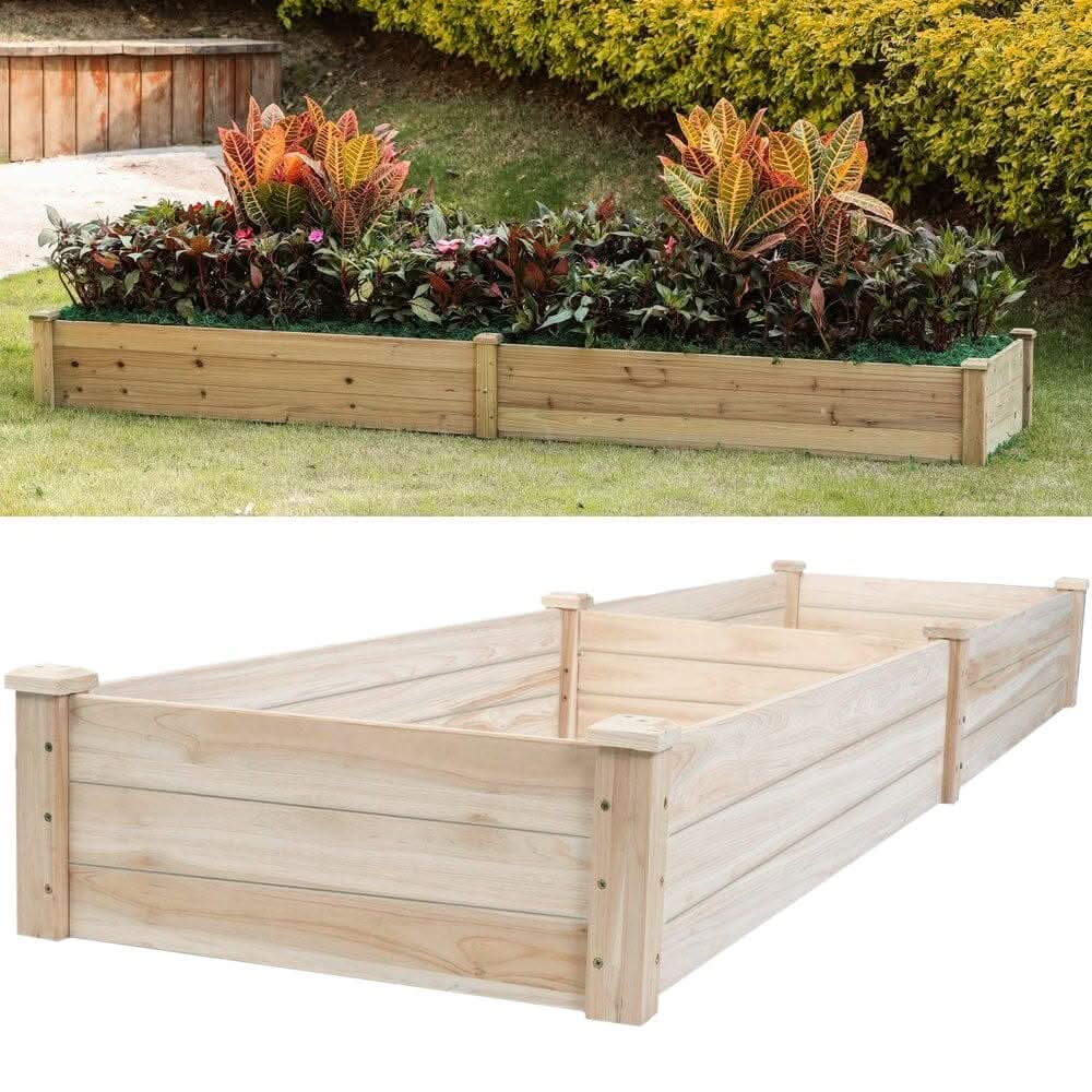 Solid Wood Raised Garden Bed with 2 Compartments