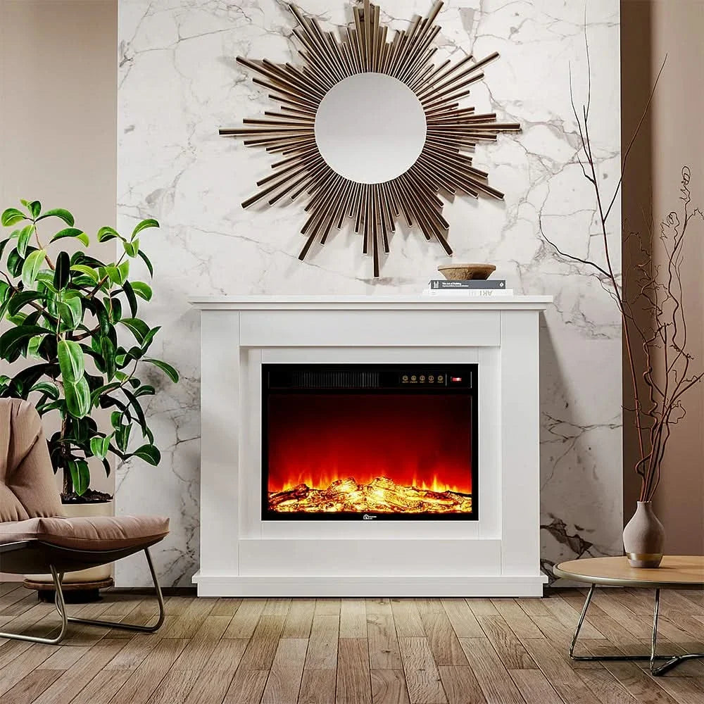39 Inch Electric Freestanding Fireplaces White Wooden Mantel