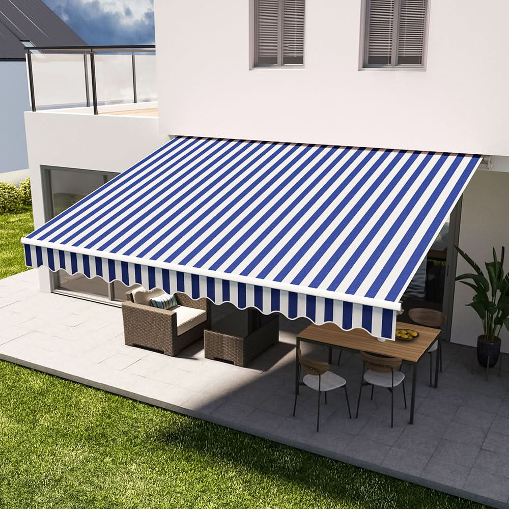 Blue and White Manual Shelter Retractable Patio Awning