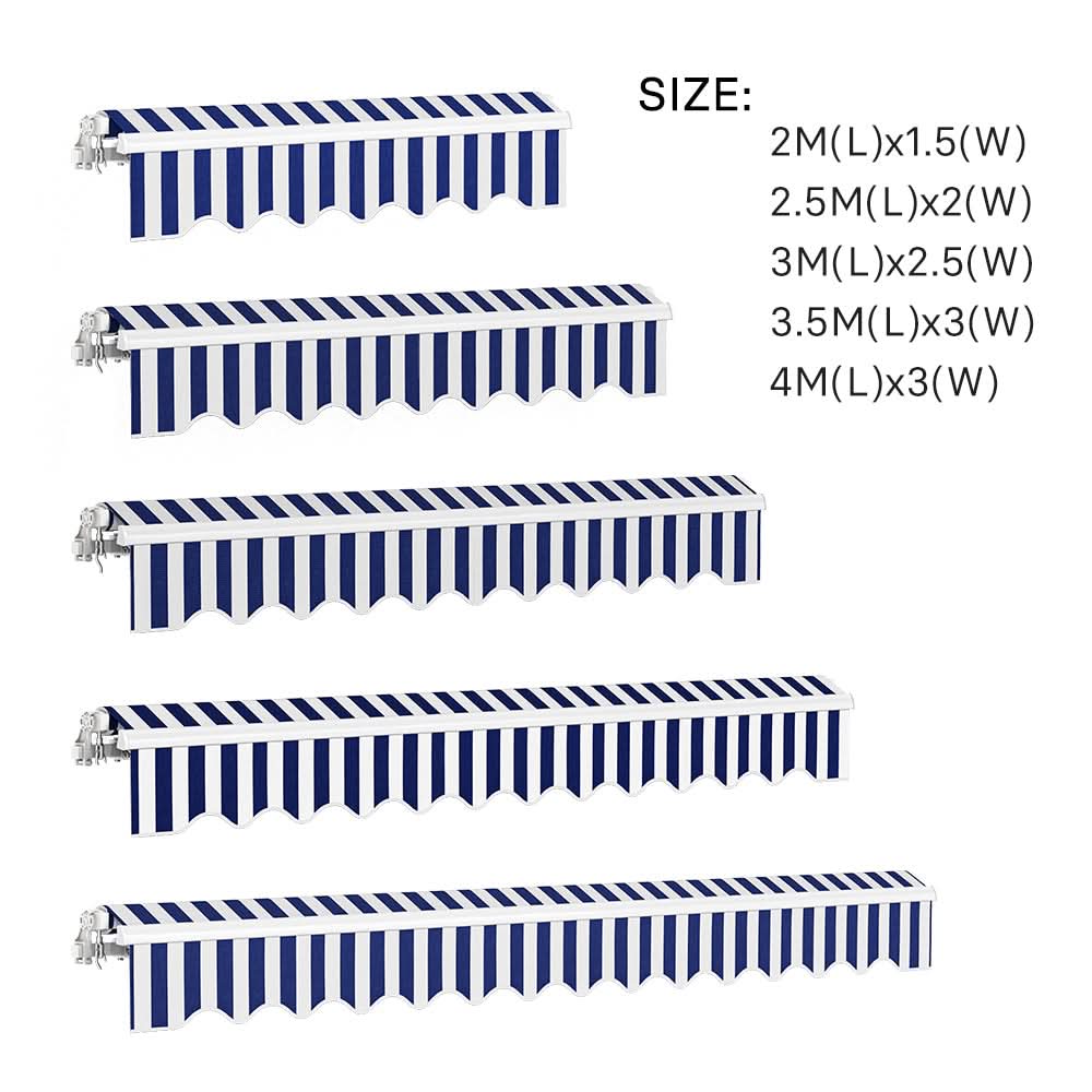 Blue and White Manual Shelter Retractable Patio Awning