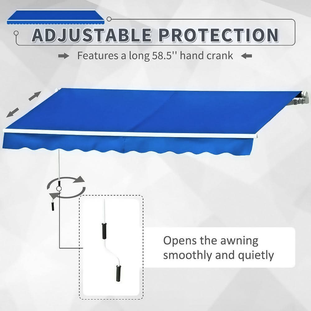 8ft-10ft Retractable Patio Awning Blue Manual Shelter
