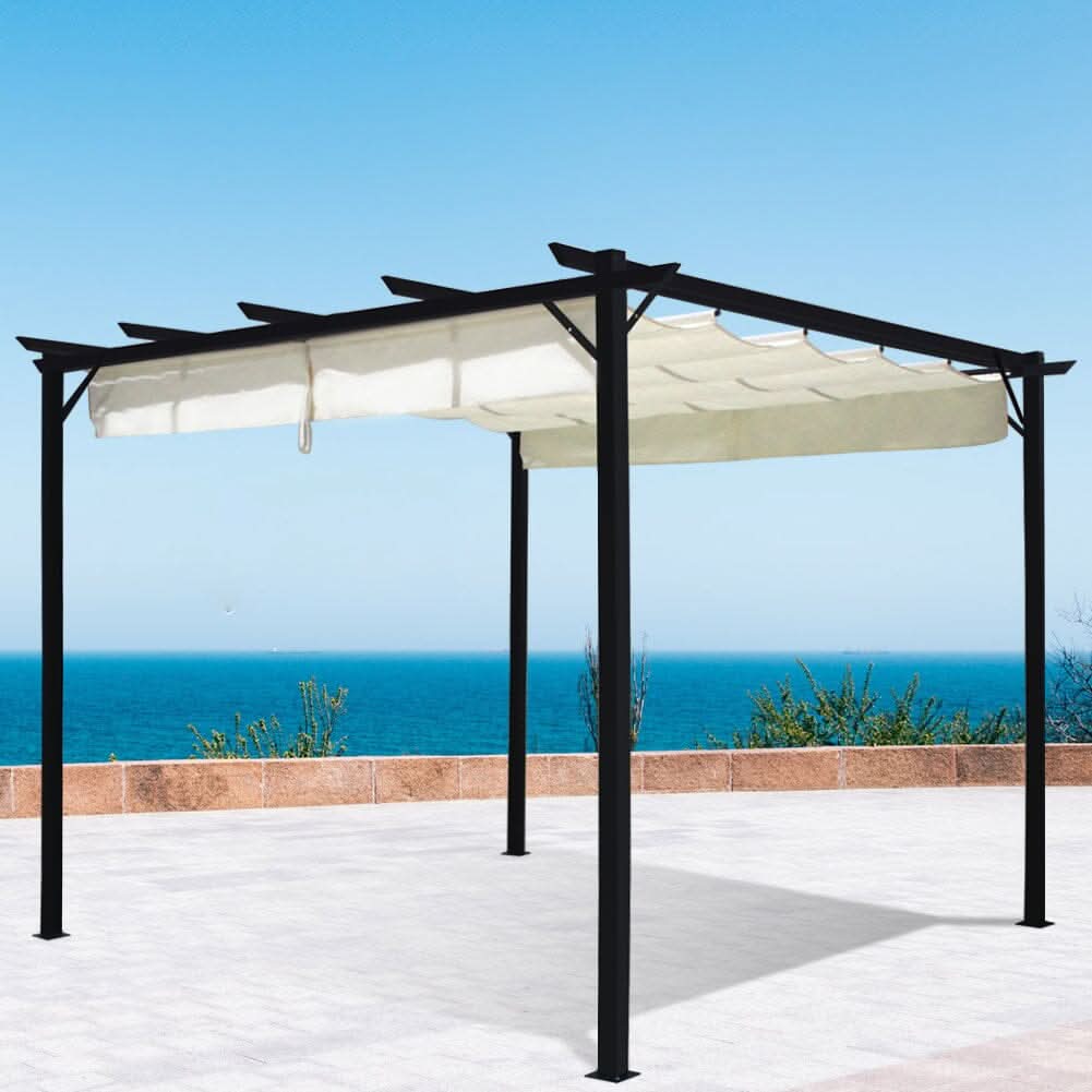 Outdoor Retractable Steel Pergola with Canopy
