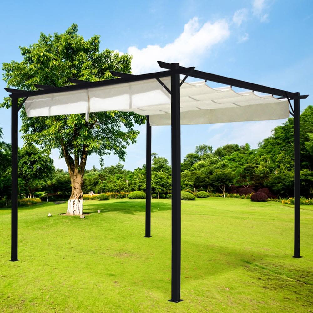 Outdoor Retractable Steel Pergola with Canopy