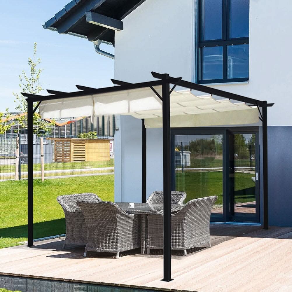 Outdoor Retractable Steel Pergola with Canopy