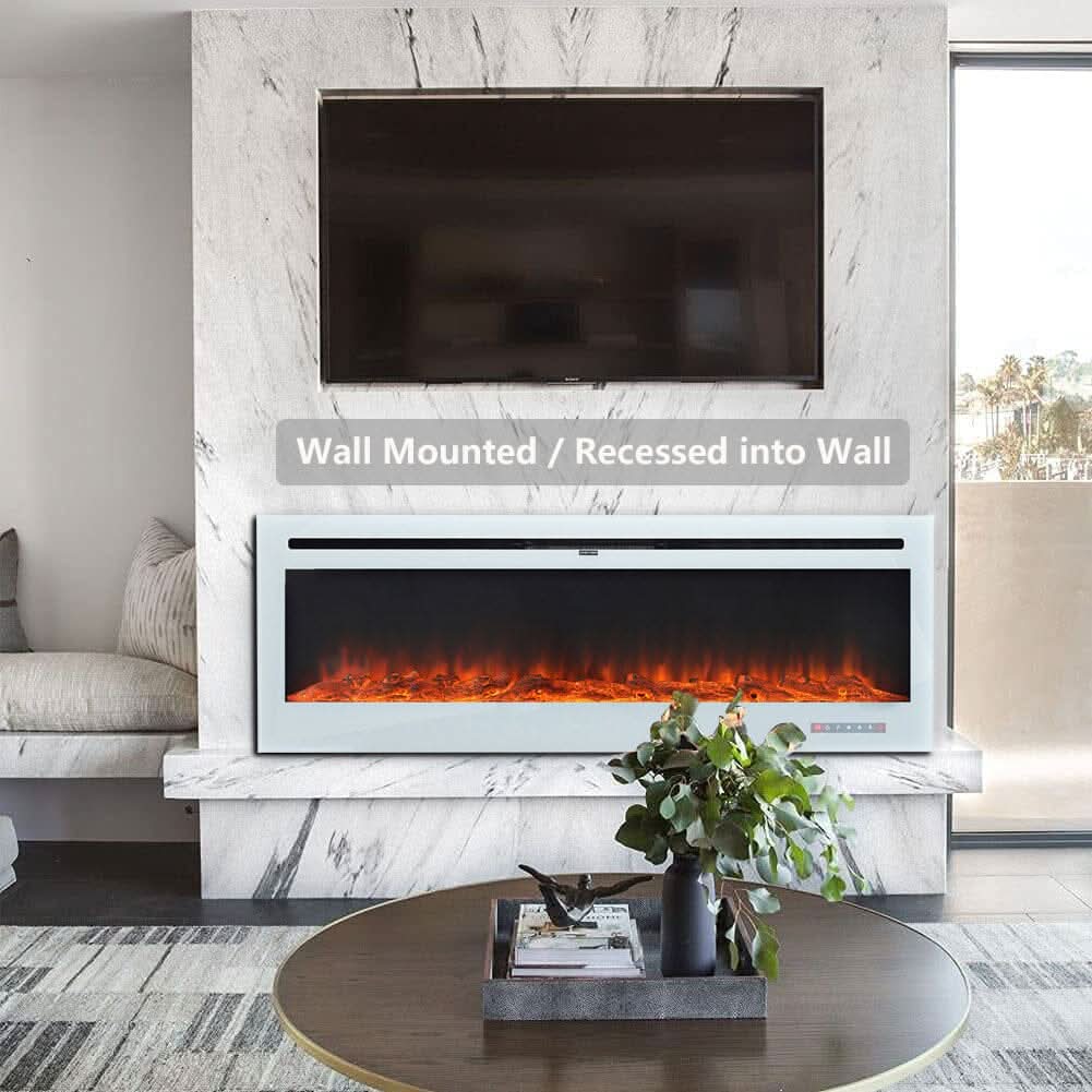 60 Inch Wall Mounted Fireplaces Recessed Fireplace 1800W White 5120BTU Electric Heaters