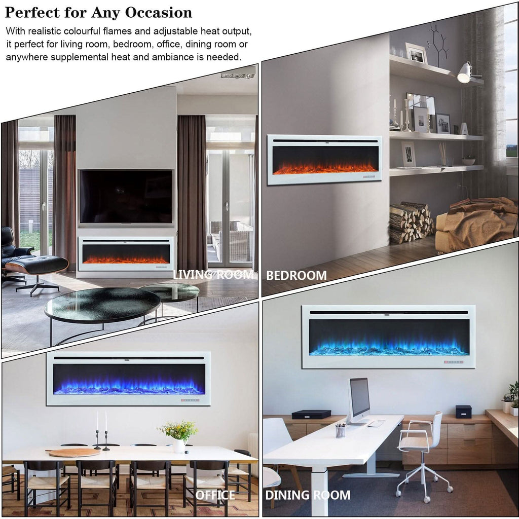 60 Inch Wall Mounted Fireplaces Recessed Fireplace 1800W White 5120BTU Electric Heaters