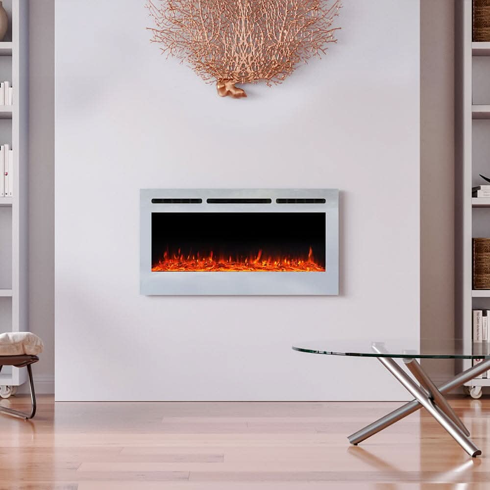 60 Inch Wall Mounted Fireplaces Recessed Fireplace 1800W White 5120BTU Electric Heaters