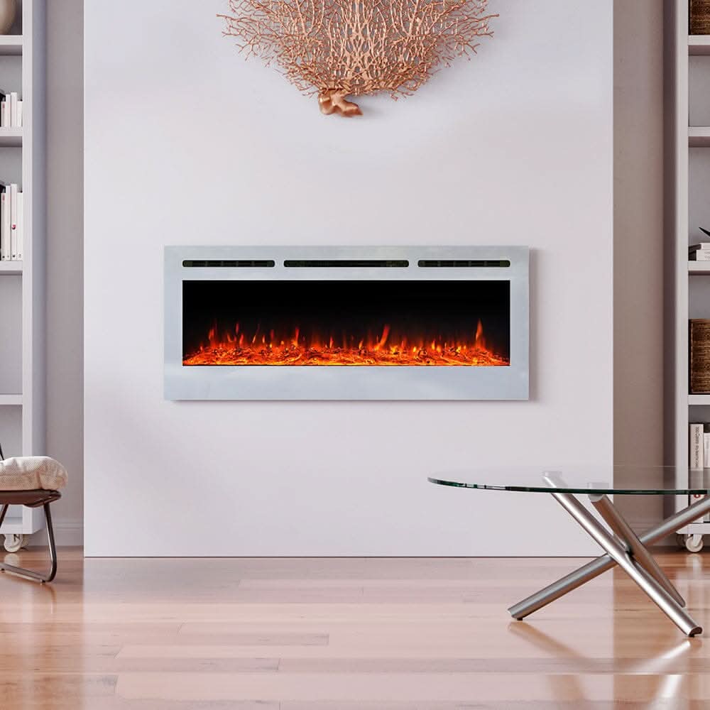 60 Inch Wall Mounted Fireplaces Recessed Fireplace 1800W White 5120BTU Electric Heaters
