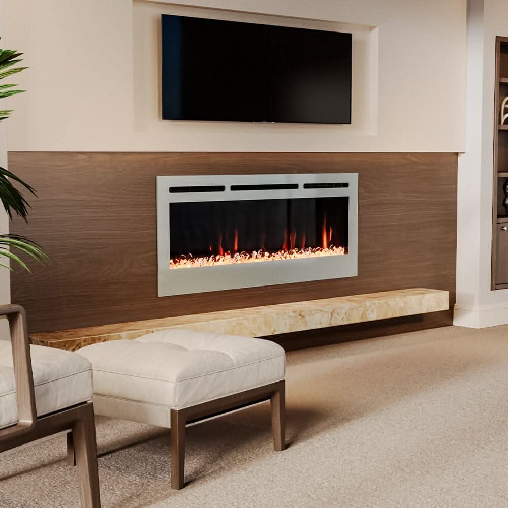 60 Inch Wall Mounted Fireplaces Recessed Fireplace 1800W White 5120BTU Electric Heaters