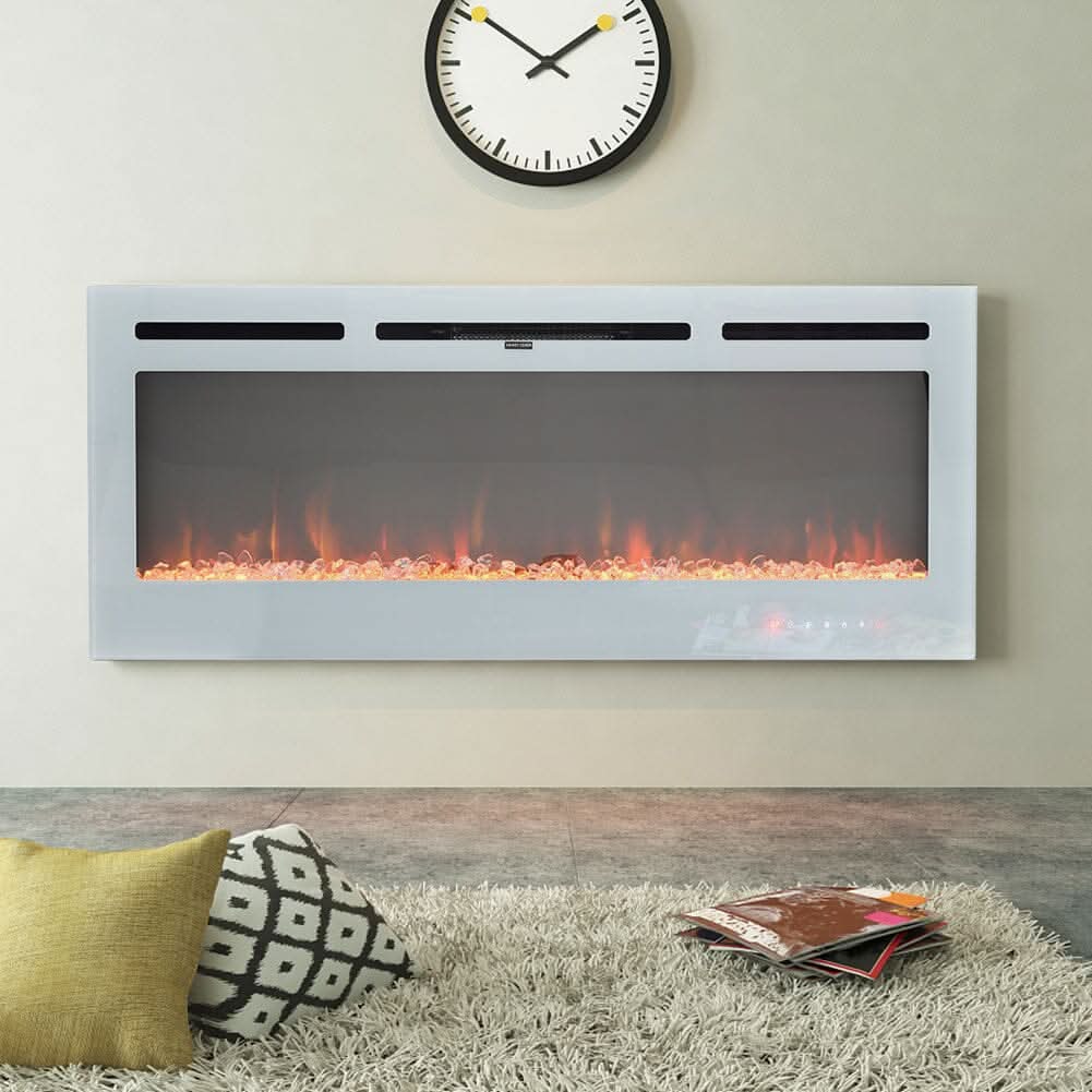 60 Inch Wall Mounted Fireplaces Recessed Fireplace 1800W White 5120BTU Electric Heaters