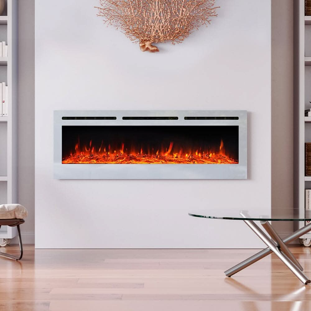 60 Inch Wall Mounted Fireplaces Recessed Fireplace 1800W White 5120BTU Electric Heaters