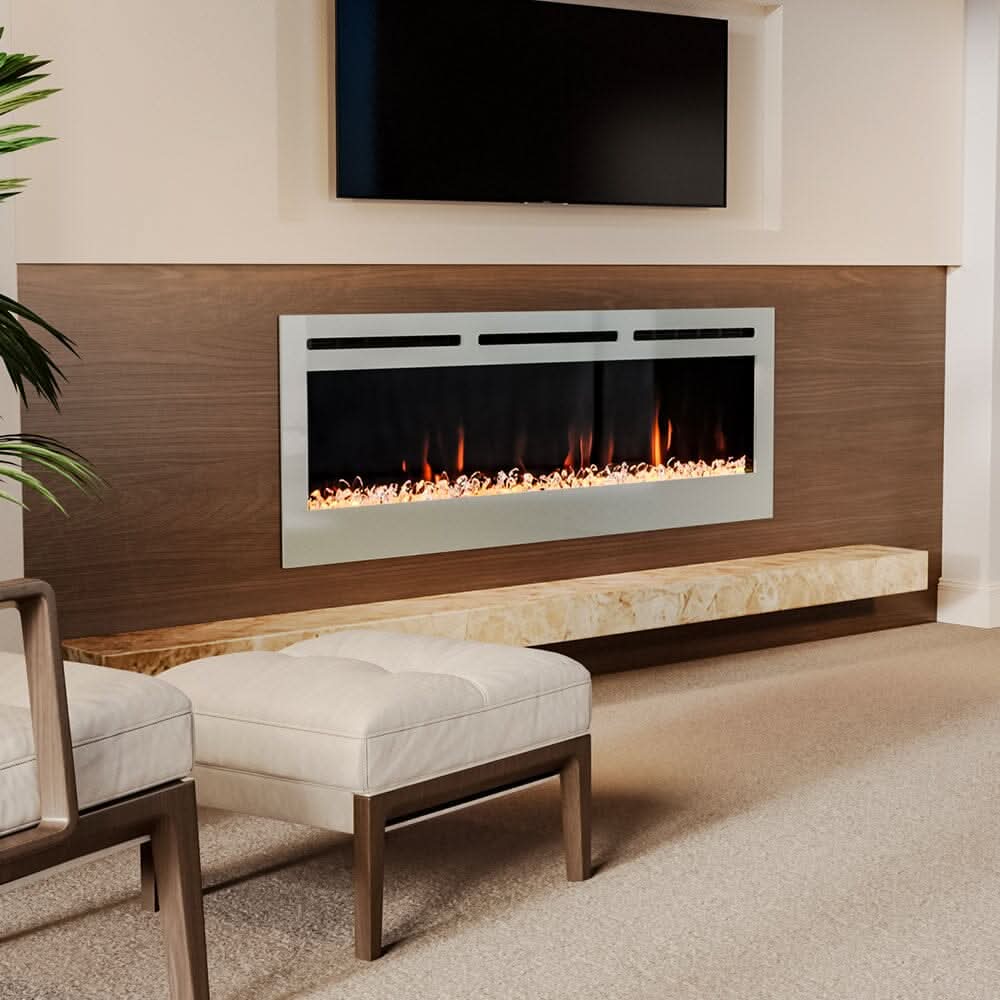 60 Inch Wall Mounted Fireplaces Recessed Fireplace 1800W White 5120BTU Electric Heaters