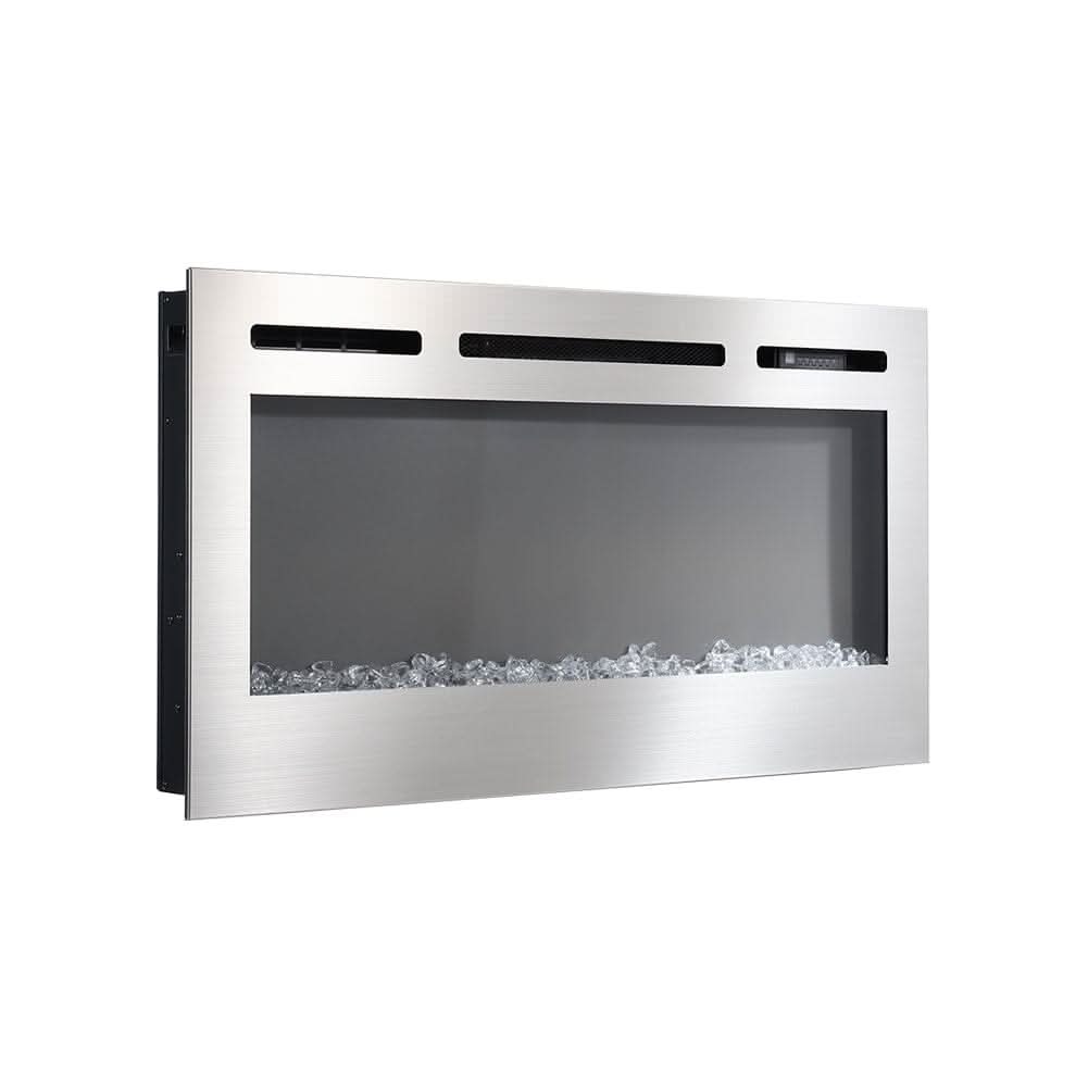60 Inch Electric Fireplace Silver Recessed Fire with 12 LED Flame Colour