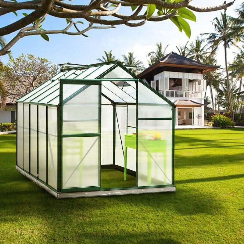 4×6 ft/ 6×6 ft/ 8×6 ft/10' x 6' ft Garden Greenhouse Green Framed with 2 Vents Rain Gutter Setting