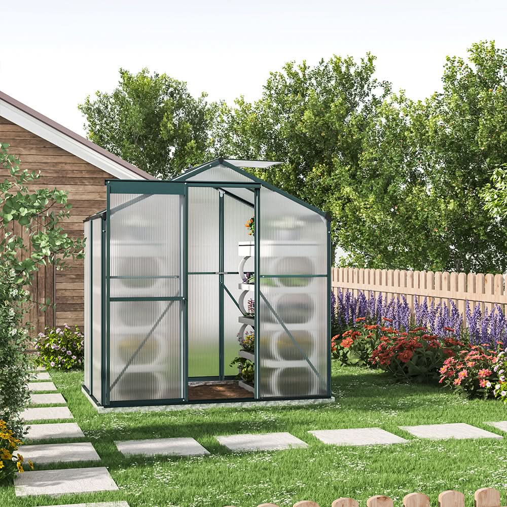 4×6 ft/ 6×6 ft/ 8×6 ft/ 10×6 ft Garden Greenhouse Green Framed with Vent