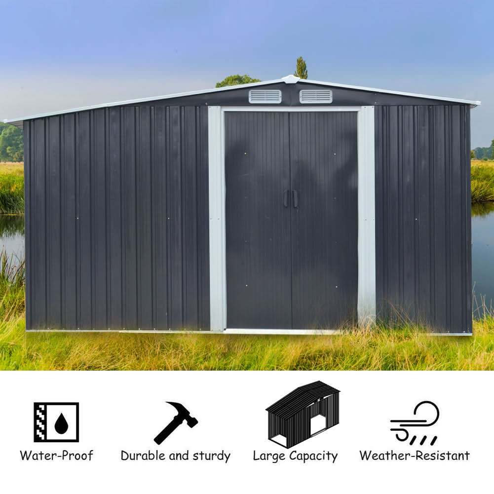 4×8/ 6×8 / 8×8/ 10×8ft Steel Garden Storage Bike Shed with Gable Roof Top Air Circulation Design