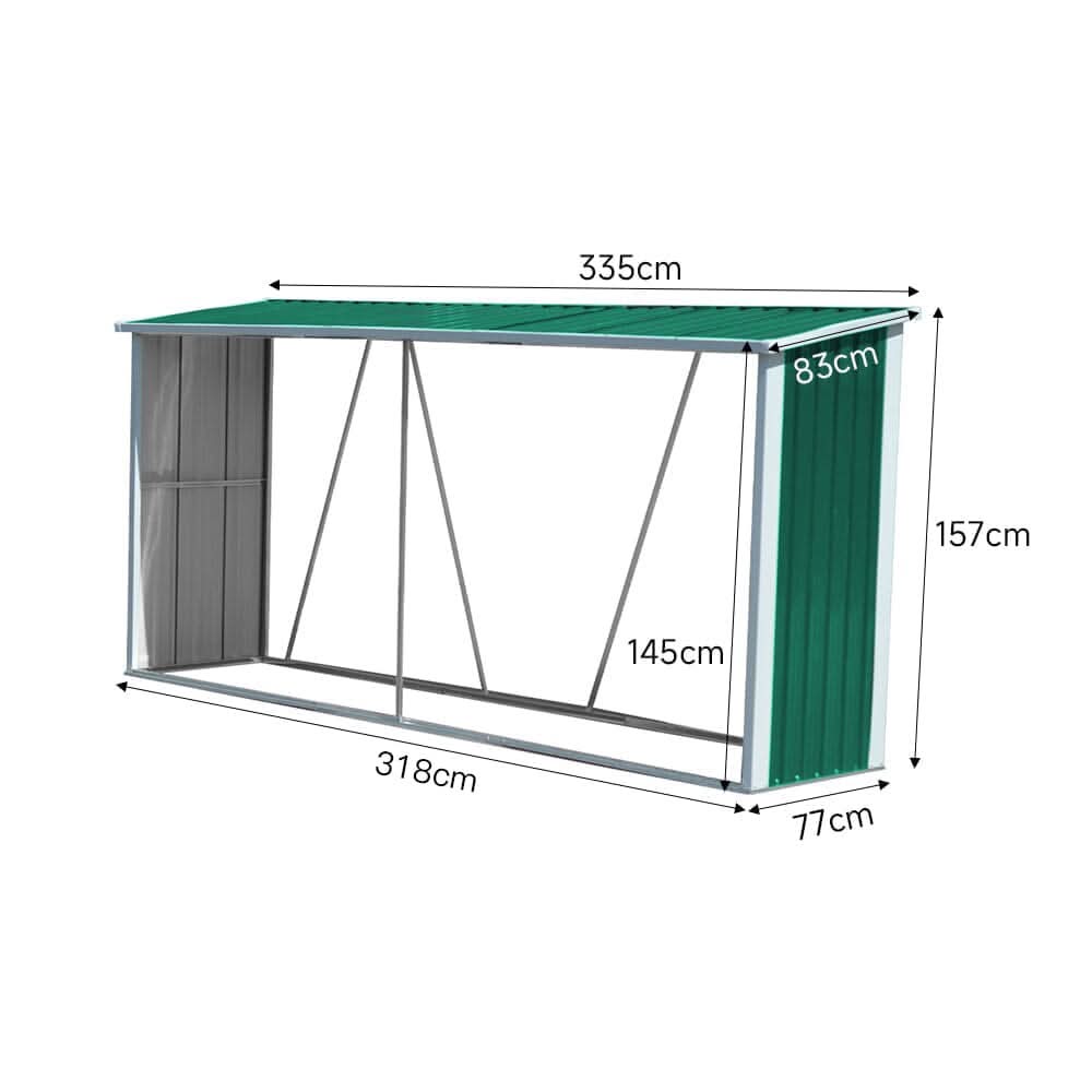 10.9 ft W Metal Garden Storage Shed for Firewood Tools Green/Black