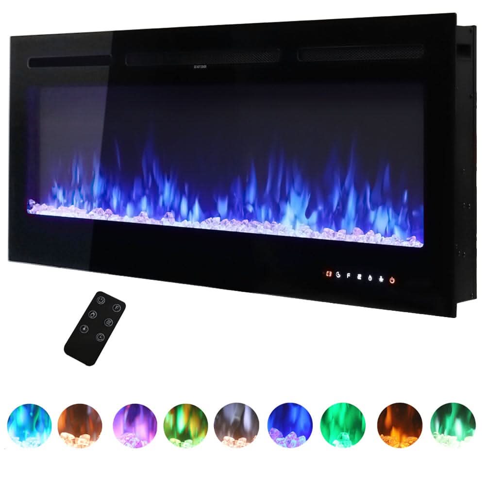 70/80/100 Inch Inset Electric Fireplace Built-In Heater with 9 Flame Colour
