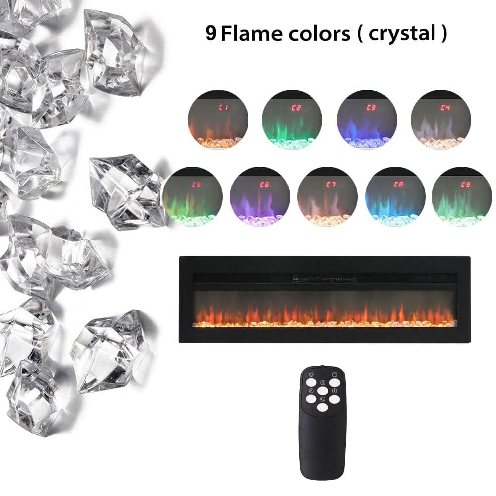 40/50/60 Inch Black/White 9 flame colour Electric Fireplace 1800W Wall Mounted Heater With Installation Kit