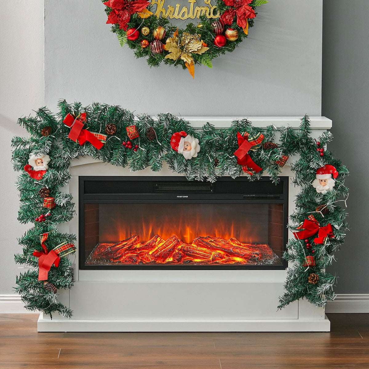 Cute Pre-lit Artificial Christmas Garland with Santa for Door and Mantel