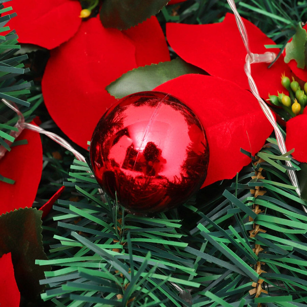 Christmas Rattan Garland 1.8m with 250 Rattan Branches, Bows, Christmas Balls, and Greenery